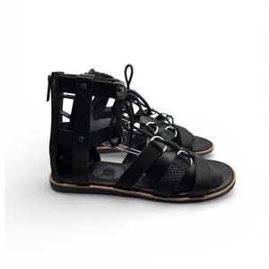Sorel Womens Size 10 Ella Back Zip Black Leather Lace Up Gladiator Sandals -1235